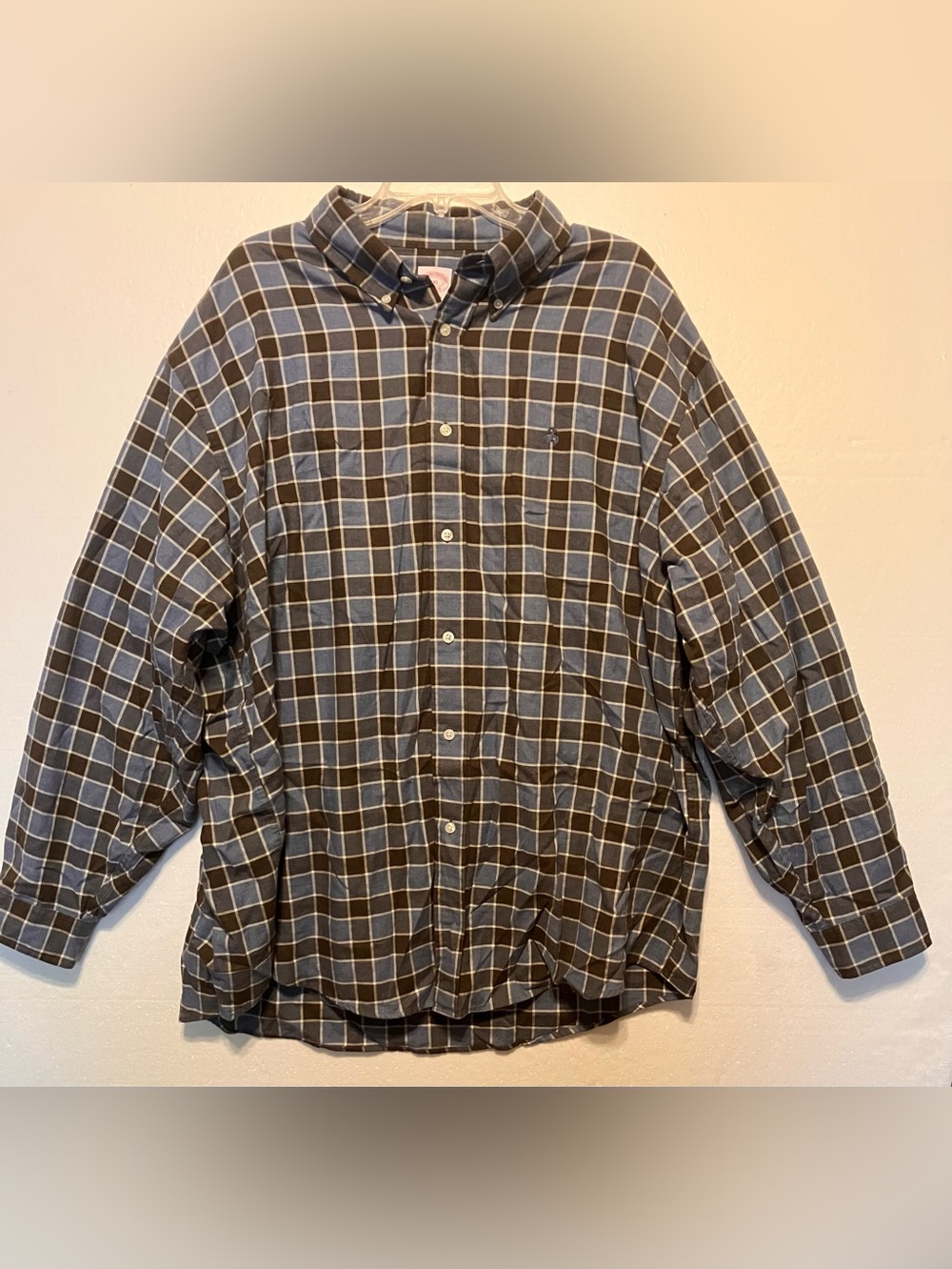 Brooks Brothers XXL Madison Gray and Blue Plaid Button-Down Shirt